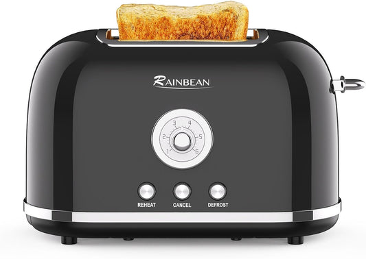 Toaster 2 Slice Retro Toaster Stainless Steel with 6 Bread Shade Settings and Bagel Cancel Defrost Reheat Function, Cute Bread Toaster with Extra Wide Slot and Removable Crumb Tray