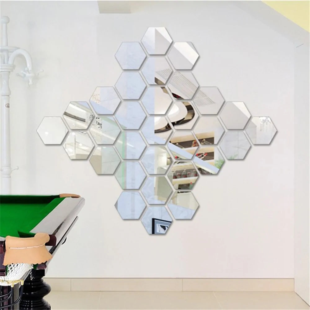 12-Piece Hexagon 3D Mirror Wall Sticker