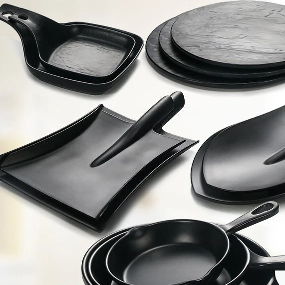 Modern Black Melamine Shaped Pan Tableware