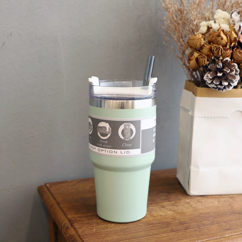 Stainless Steel Thermos Cup with Straw