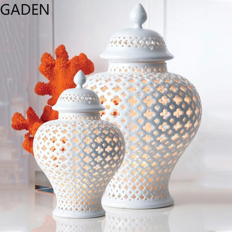 Elegant White Ceramic Ginger Jar - Luxury Decor Piece