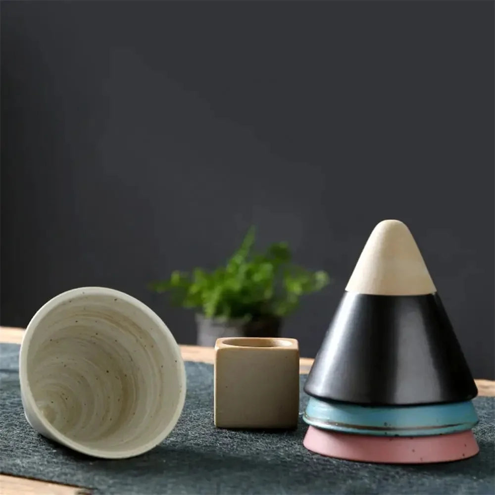 Triangular Cone Shape Pottery Coffee Cup