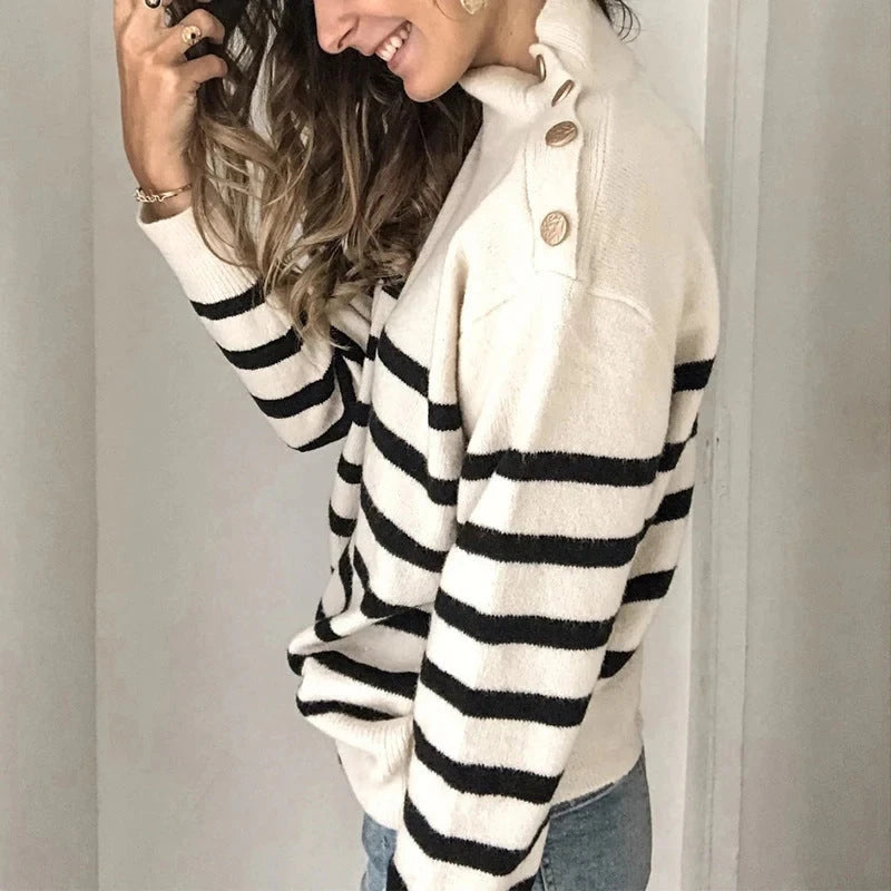 High Collar Striped Sweater