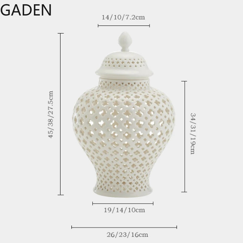 Elegant White Ceramic Ginger Jar - Luxury Decor Piece