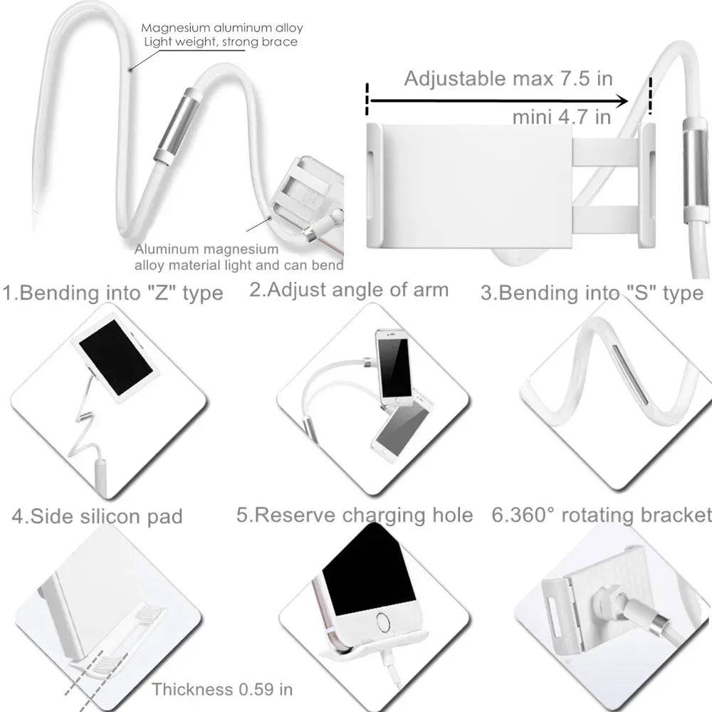 Adjustable 130cm Desktop & Bed Phone Holder