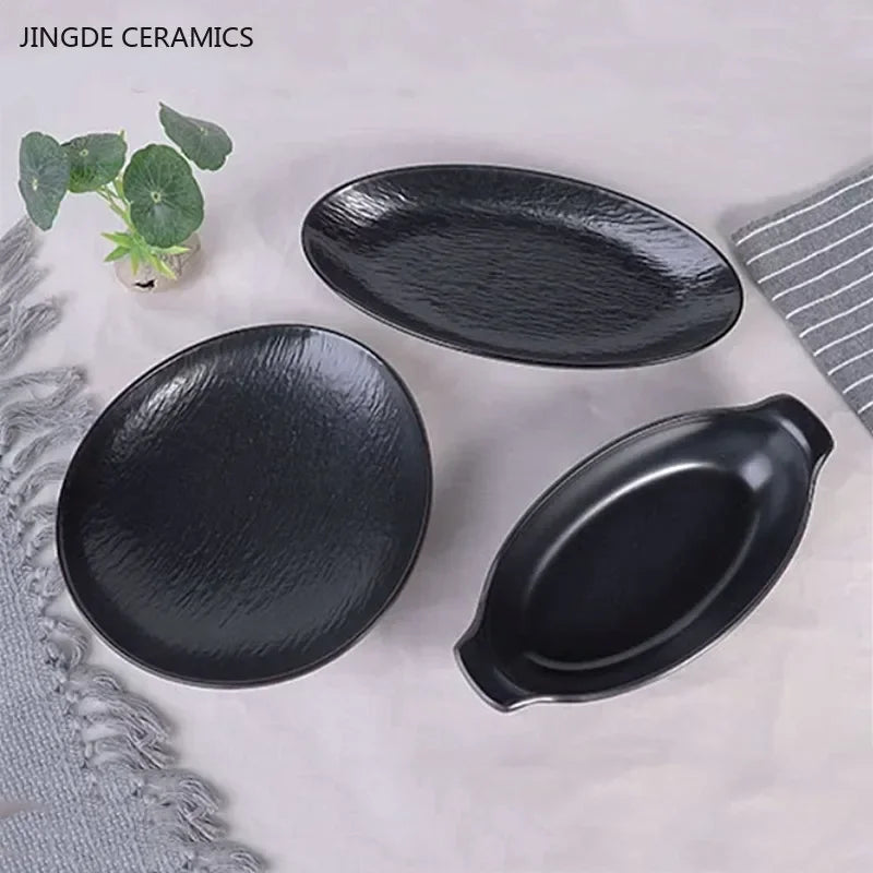 Black Frosted Melamine Dinner Plate - Elegant Tableware