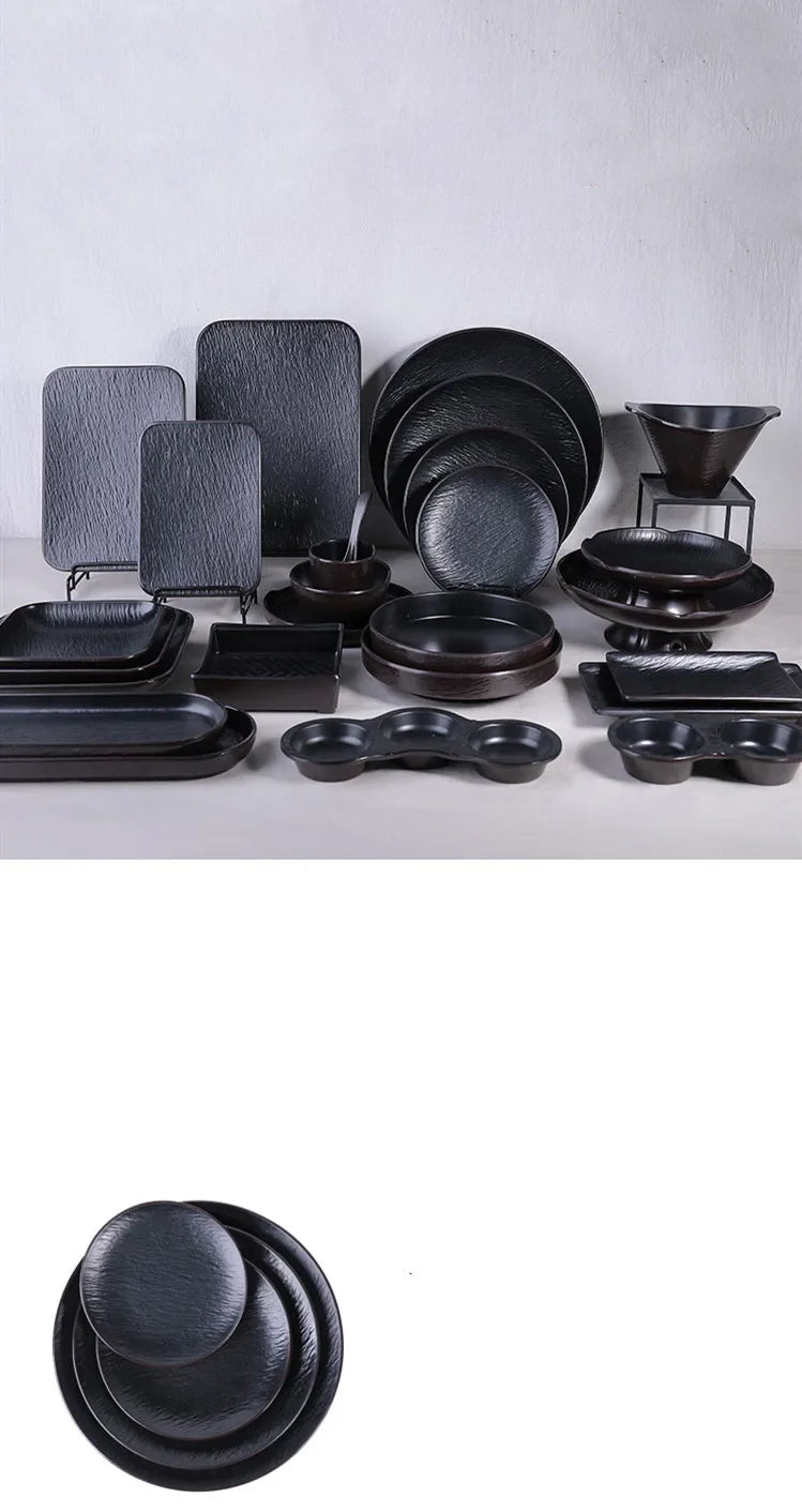 Black Frosted Melamine Dinner Plate - Elegant Tableware