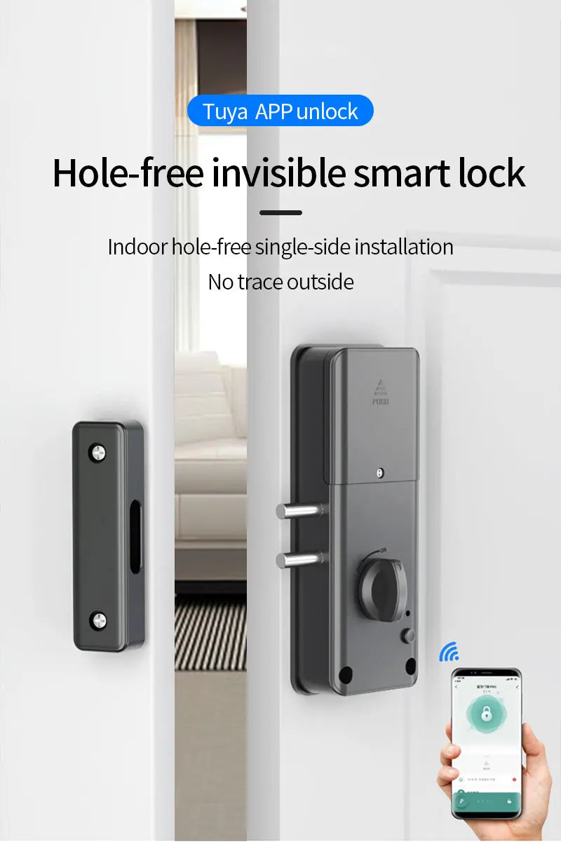 No Drilling Smart Invisible Lock for Wooden Door