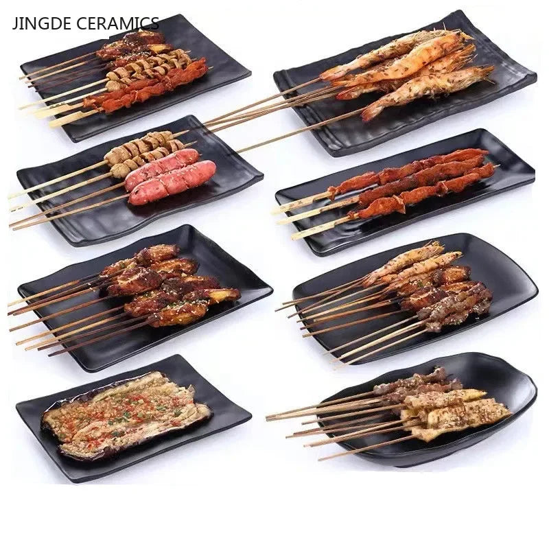 Sleek Black Rectangular BBQ Serving Plate