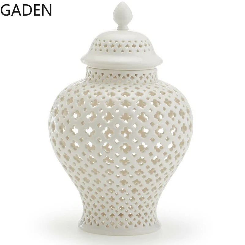 Elegant White Ceramic Ginger Jar - Luxury Decor Piece