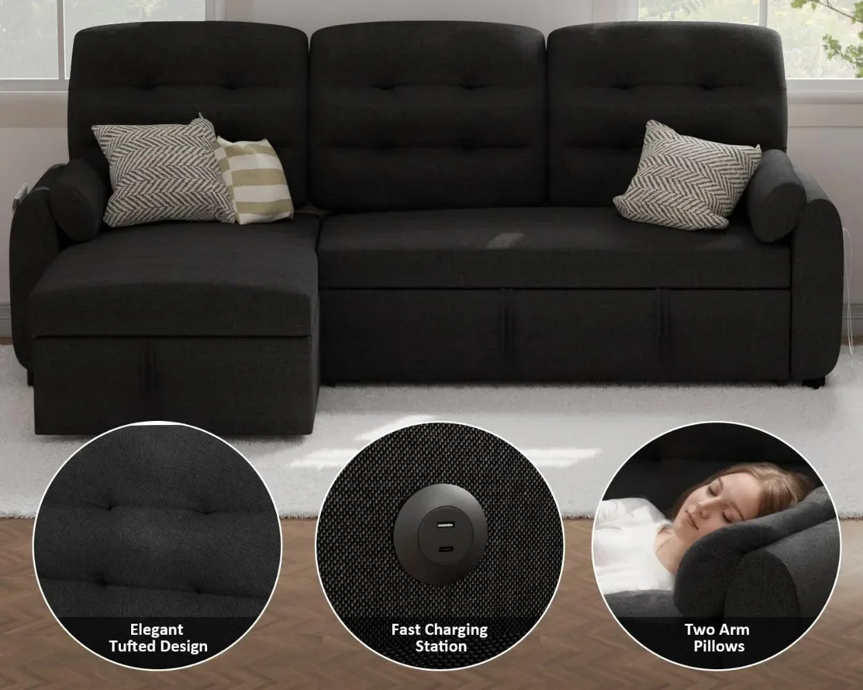 Pull-Out Couch With Charging Station