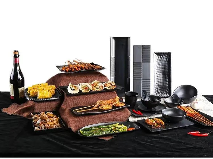 Sleek Black Rectangular BBQ Serving Plate