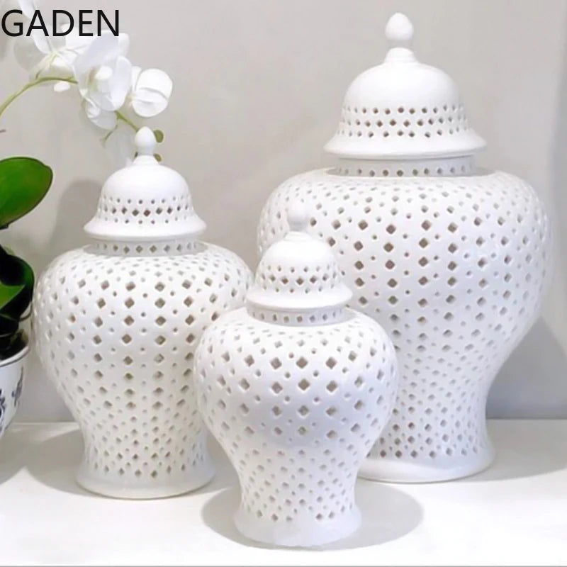 Elegant White Ceramic Ginger Jar - Luxury Decor Piece