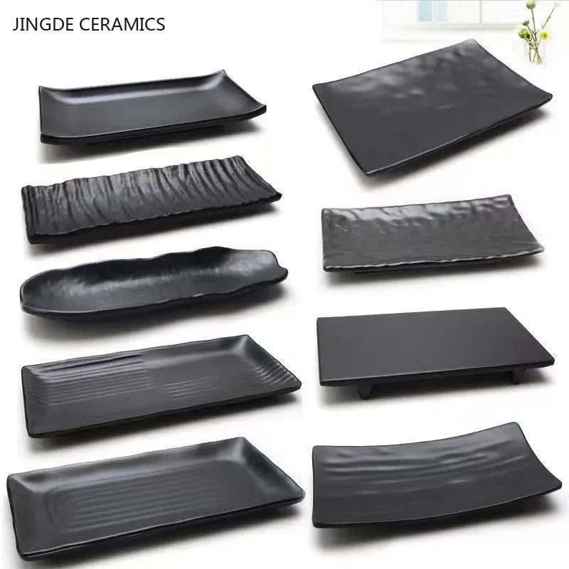 Sleek Black Rectangular BBQ Serving Plate