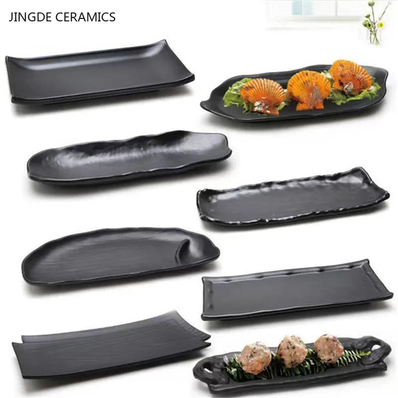 Sleek Black Rectangular BBQ Serving Plate