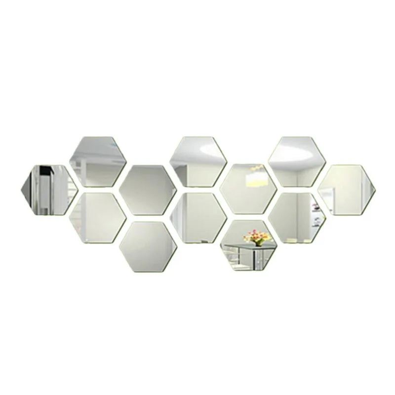 12-Piece Hexagon 3D Mirror Wall Sticker