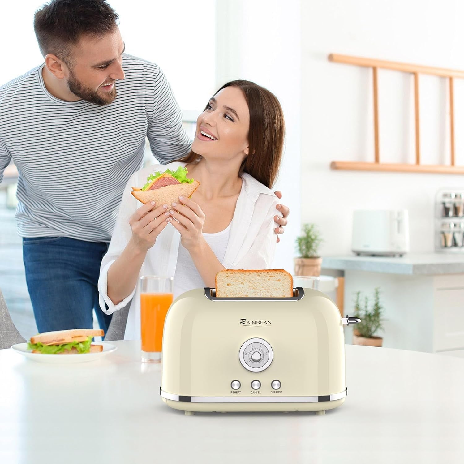 Toaster 2 Slice Retro Toaster Stainless Steel with 6 Bread Shade Settings and Bagel Cancel Defrost Reheat Function, Cute Bread Toaster with Extra Wide Slot and Removable Crumb Tray