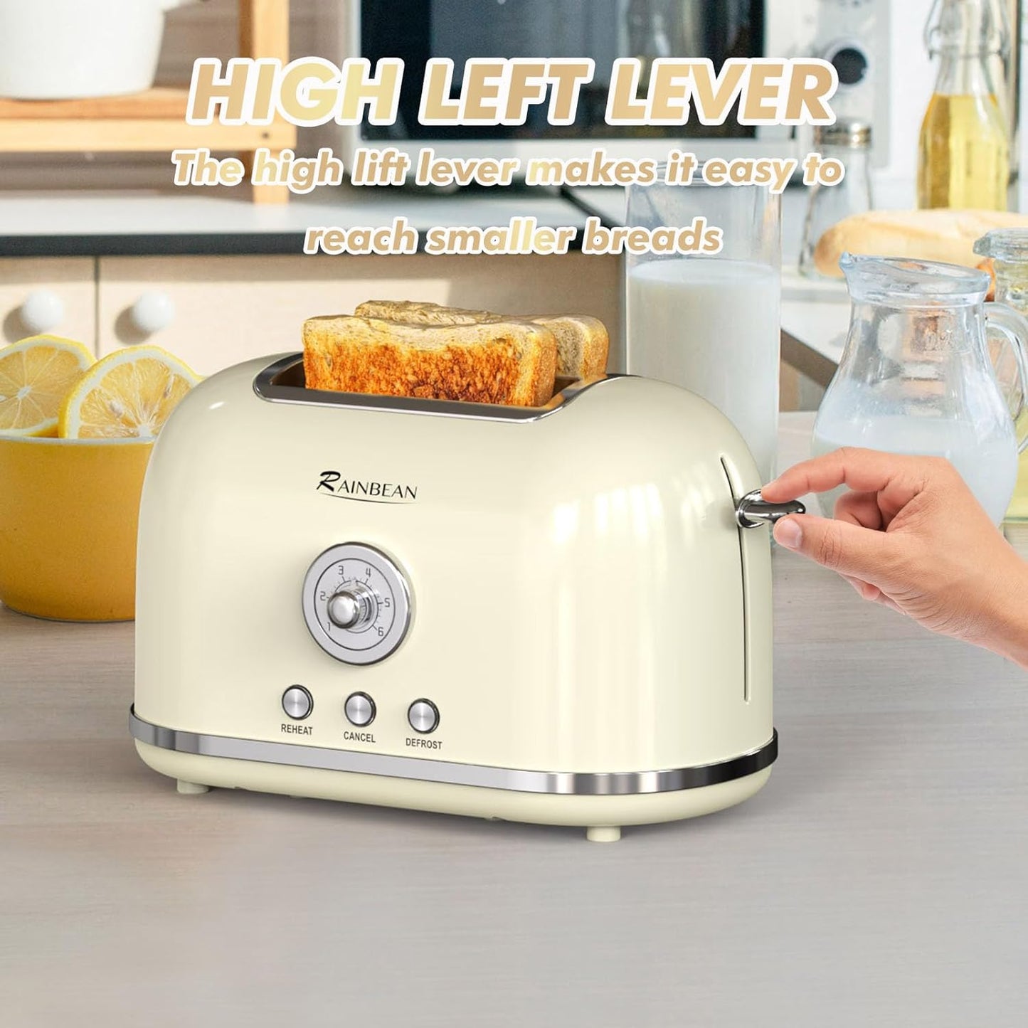 Toaster 2 Slice Retro Toaster Stainless Steel with 6 Bread Shade Settings and Bagel Cancel Defrost Reheat Function, Cute Bread Toaster with Extra Wide Slot and Removable Crumb Tray