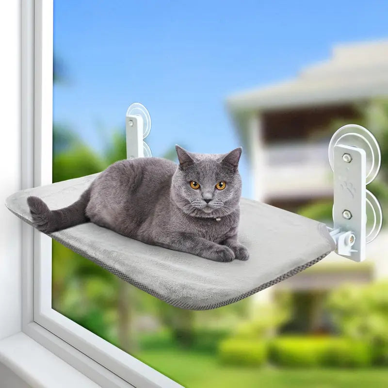 Cordless Cat Window Perch, Cat Hammock with 4 Suction Cups, Solid Metal Frame and Reversible Cover, Soft Touch Comfortable Skin-Friendly Large Foldable Cat Window Seat