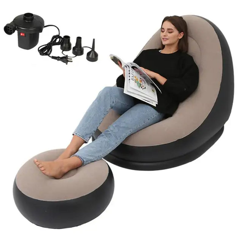 Inflatable Lazy Sofa Deck Chair & Foot Stool 2 PC Set